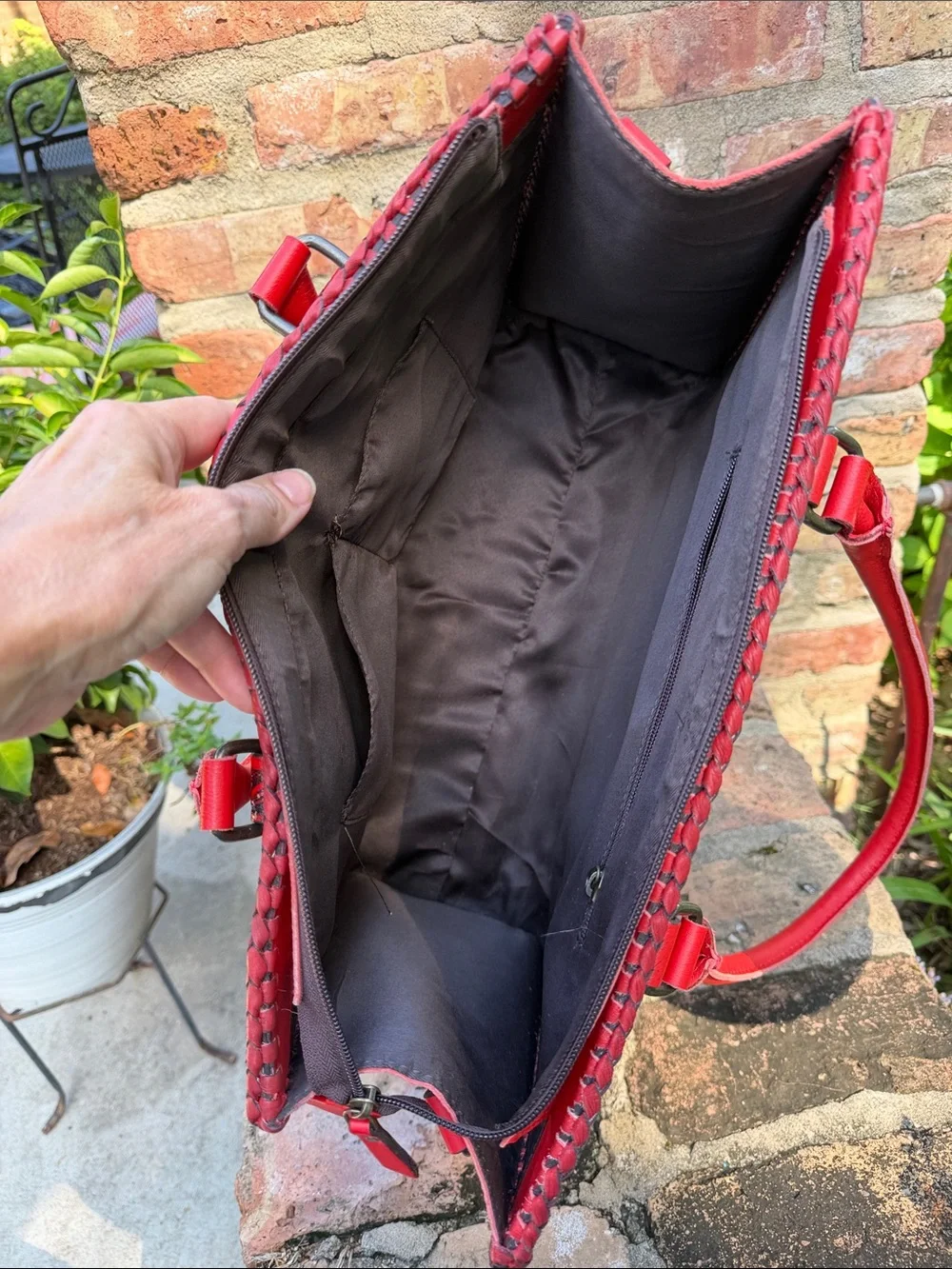 Women's Red Tooled Leather Tote with Hair-on-Hide Accents
